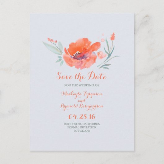 Perzik Bloemen waterverf Bewaar de datum Aankondigingskaart (Voorkant)