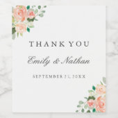 Perzik Bloemen Waterverf Bruiloft Wijn Label Wijn Etiket (Enkel label)