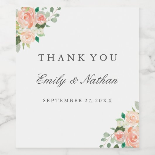 Perzik Bloemen Waterverf Bruiloft Wijn Label Wijn Etiket (Enkel label)