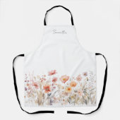 Perzik Bloemen Waterverf Naam Schort (Voorkant)