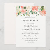 Perzik Bloemen Waterverf Quinceanera Invitation Kaart (Voorkant / Achterkant)