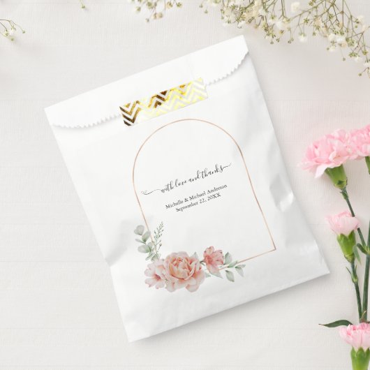 Perzik Bloemen Waterverf Roos Gouden Boog Bruiloft Bedankzakje (Gezegeld)
