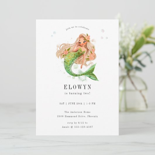 Perzik Bloemen Zeemeermin Verjaardagsfeest Kaart (Staand voorkant)