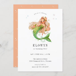 Perzik Bloemen Zeemeermin Verjaardagsfeest Kaart