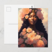 Perzik Bloemen Zwart Vrouw Angelic Bloomcore Briefkaart (Voorkant / Achterkant)