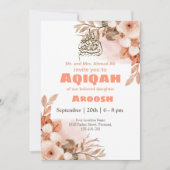 Perzik bloemenaqeqah- Aqiqah- Moslim Uitnodiging (Voorkant)
