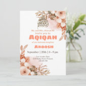 Perzik bloemenaqeqah- Aqiqah- Moslim Uitnodiging (Staand voorkant)