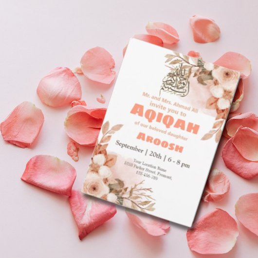 Perzik bloemenaqeqah- Aqiqah- Moslim Uitnodiging