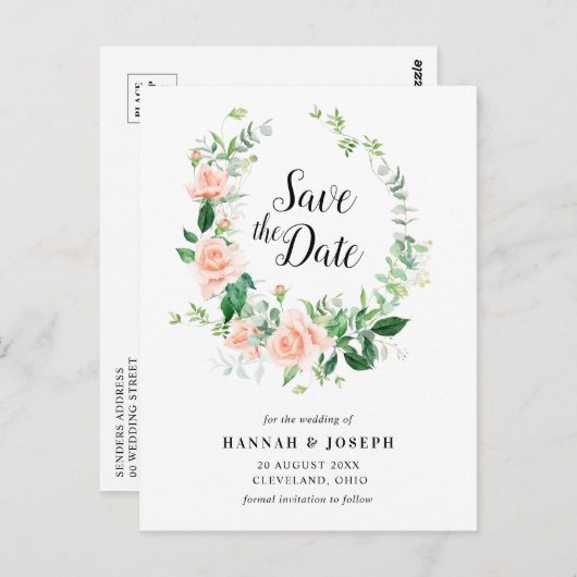 Perzik bloemenbewaar de datum briefkaart (Voorkant / Achterkant)