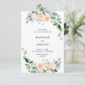 perzik bloemenbewaar de datumkaart save the date (Staand voorkant)