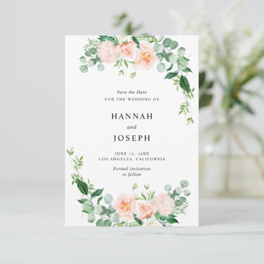 perzik bloemenbewaar de datumkaart save the date (Staand voorkant)