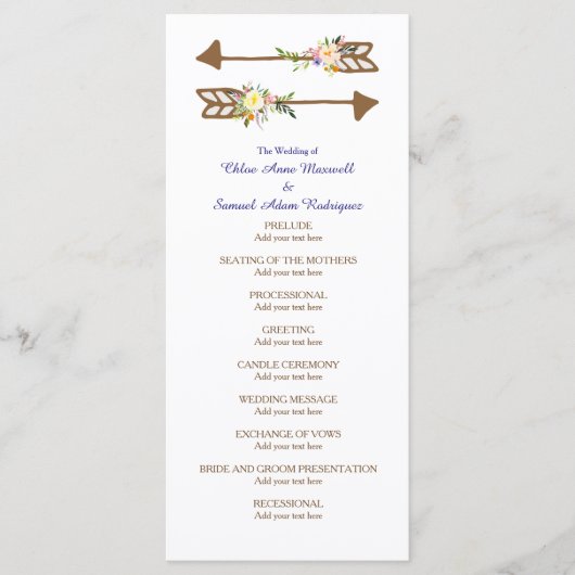 Perzik bloemenboeket bruiloft programma programmakaart (Voorkant)