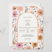 Perzik Bloemenboog bruiloft uitnodiging (Voorkant)