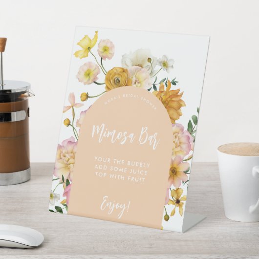 Perzik Bloemenboog Mimosa Bar teken Reclamebord Met Voetstuk (Insitu)