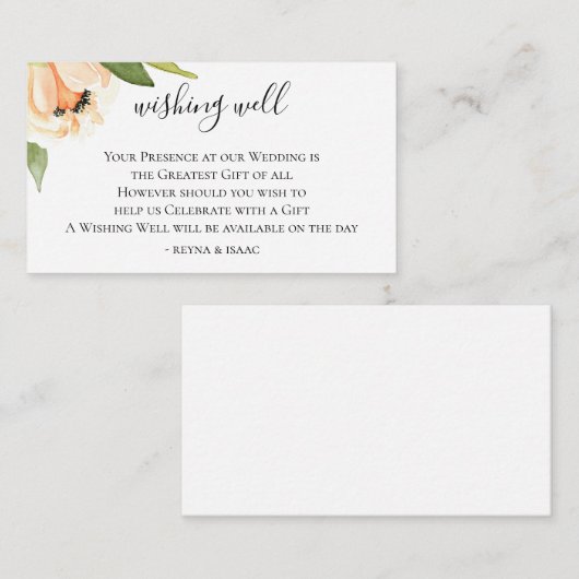 Perzik bloemenbruiloft die goed wenst informatiekaartje (Voorkant / Achterkant)