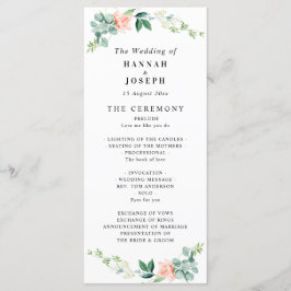 Perzik bloemenbruiloft programma programmakaart