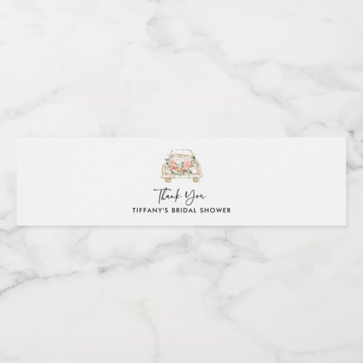 Perzik Bloemend Drive By Bruidsdouche Waterfles Etiket (Enkel label)