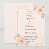 Perzik bloemenelegante bruiloft uitnodiging (Voorkant / Achterkant)