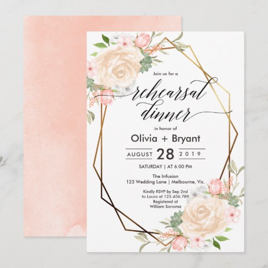 Perzik bloemengoud geometrisch lijst repetitie din kaart (Voorkant / Achterkant)