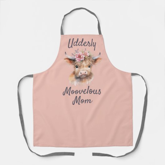 Perzik bloemenhoogland koe waterverf schort (Voorkant)