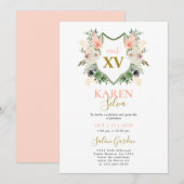 Perzik bloemenkam Quinceanera Uitnodiging (Voorkant / Achterkant)