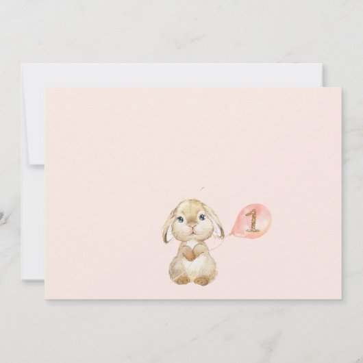 Perzik Bloemenkonijn Foto 1e Verjaardag Uitnodigin Kaart (Achterkant)