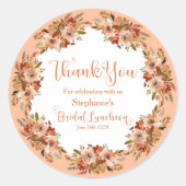 Perzik bloemenkrans bruiloft luncheon bedankjes ronde sticker (Voorkant)