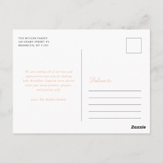 Perzik Bloemenkruis Doop / doop Dank u Briefkaart (Achterkant)