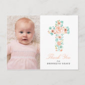 Perzik Bloemenkruis Doop / doop Dank u Briefkaart (Voorkant)