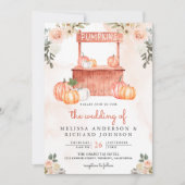 Perzik Bloemenpompoenmarkt QR Code Bruiloft Kaart (Voorkant)