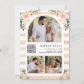 Perzik Bloemenpompoenmarkt QR Code Bruiloft Kaart (Achterkant)