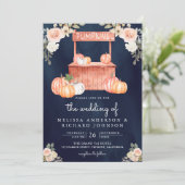 Perzik Bloemenpompoenmarkt QR Code Marine Bruiloft Kaart (Staand voorkant)