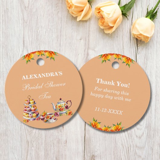 Perzik Bloementhee Vrijgezellenfeest Dank u Bedankjes Labels