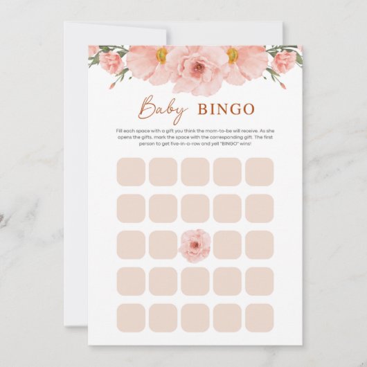 Perzik Bloemetjes Baby Shower BINGO Kaart (Voorkant)