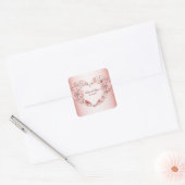 Perzik Bloemhart Moderne Feest Vierkante Sticker (Envelop)