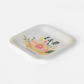  perzik bloemig elegant monogram bruiloft papieren bordje (Gebogen)