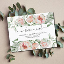 Perzik Bloemige Bloemen Groene Script Verhuizen
