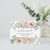 Perzik Bloemige Bloemen Groene Script Verhuizen Aankondigingskaart (Staand voorkant)