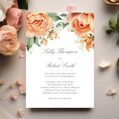 Perzik Bloemige Bovenrand Elegant Script Bruiloft Kaart