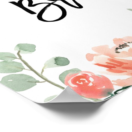 perzik bloemige bruids douche welkom bord poster (Hoek)