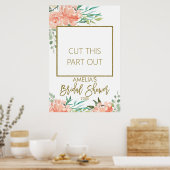 Perzik bloemige bruidsbruiloft fotohokje frame poster (Keuken)