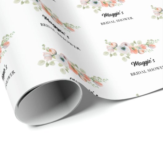 Perzik bloemige bruidsdouche cadeaupapier (Rol Hoek)