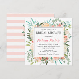 Perzik Bloemige Bruiloft Waterverf Pioenrozen Kaart