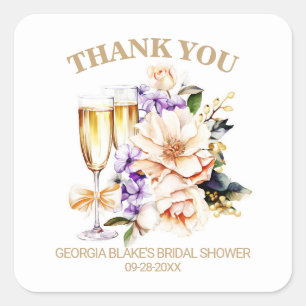 Perzik Bloemige Champagne Bruiloftsborrel Bedankt Vierkante Sticker