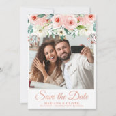 Perzik Bloemige Foto Save the Date Kaart (Voorkant)