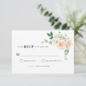 perzik bloemige groen wedding RSVP kaart (Staand voorkant)