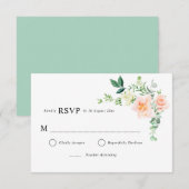 perzik bloemige groene huwelijks RSVP kaart (Voorkant / Achterkant)