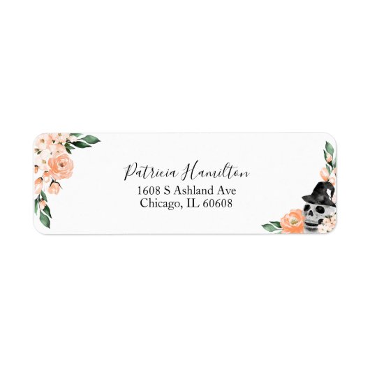 Perzik Bloemige Halloween Bruidsdouche Etiket (Voorkant)