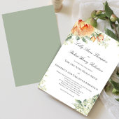 Perzik Bloemige Hoek Groene Script Elegant Kaart