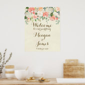 perzik bloemige huwelijks welkom poster bord (Keuken)